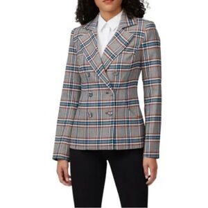 TANYA TAYLOR Melena Double-Breasted Blazer in Gray Multi Plaid, Size 8